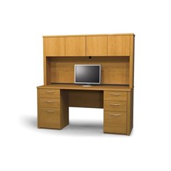 Bestar Embassy Home Office Wood Credenza Desk Set with Hutch in Cappuccino Cherry by Bestar