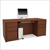 Bestar Prestige + Double Pedestal Wood Computer Desk in Cognac Cherry