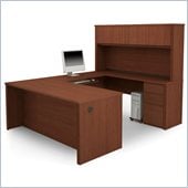 Bestar Prestige + U-Desk and Hutch Office Set in Cognac Cherry