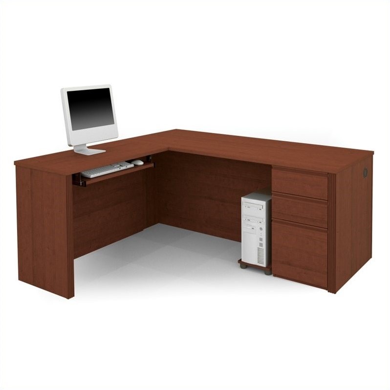 Bestar Prestige L-Shaped Workstation with Single Pedestal - Cognac Cherry