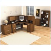 Bestar Elite Corner Desk and Hutch Office Set in Tuscany Brown