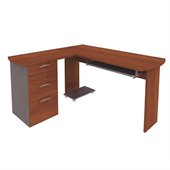 Bestar Capri L-Desk with Pedestal in Cognac Cherry and Slate