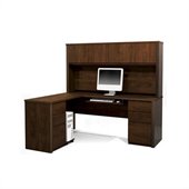 Bestar Prestige + L-Shape Wood Computer Desk Set with Hutch in Chocolate