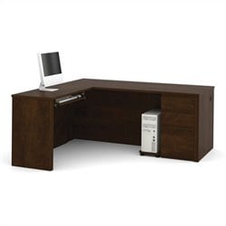 Bestar Prestige + L-Shape Wood Computer Desk in Chocolate