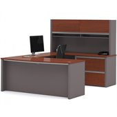 Bestar Connexion U-Shape Home Office Set with 1 Oversized Pedestal in Bordeaux and Slate