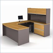 Bestar Connexion U-Shape Home Office Set with 1 Oversized Pedestal in Cappuccino Cherry & Slate
