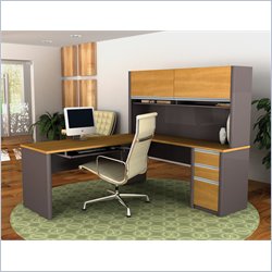 Bestar Connexion L-Shape Desk w/ Hutch in Cappuccino Cherry and Slate