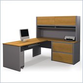 Bestar Connexion L-Shaped Office Set with 1 Oversized Pedestal in Cappuccino Cherry and Slate