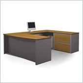 Bestar Connexion U-Shape Home Office Set with 1 Oversized Pedestal in Cappuccino Cherry & Slate