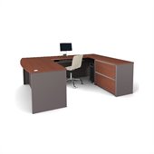Bestar Connexion U-Shape Home Office Set with 1 Oversized Pedestal in Bordeaux and Slate