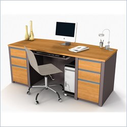 Bestar Connexion Home Office Wood Desk Set in Cappuccino Cherry/Slate