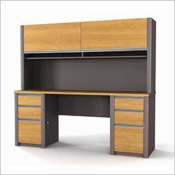Bestar Connexion Credenza and Hutch in Cappuccino Cherry/Slate