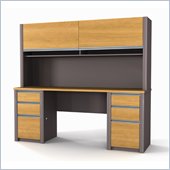Bestar Connexion Credenza and Hutch in Cappuccino Cherry/Slate