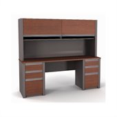 Bestar Connexion Credenza & Hutch with 2 Pedestals in Bordeaux and Slate