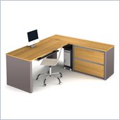 Bestar Connexion L-Shaped Desk with 1 Oversized Pedestal in Cappuccino Cherry/Slate