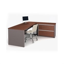 Bestar Connexion L-Shaped Desk with Pedestal in Bordeaux and Slate