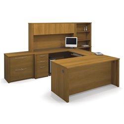Bestar Embassy U-Shape Wood Office Set with Hutch in Cappuccino Cherry