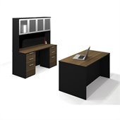 Bestar Pro-Concept Executive Kit with 2 Pedestals in Milk Chocolate Bamboo & Black