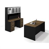 Bestar Pro-Concept Executive Kit with Two Assembled Pedestals in Milk Chocolate Bamboo and Black