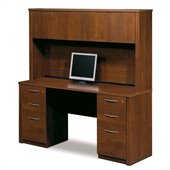Bestar Embassy Credenza and Hutch with 2 Assembled Pedestals in Tuscany Brown