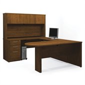 Bestar Embassy U-shaped Workstation with 1 Assembled Pedestal in Tuscany Brown