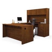Bestar Embassy U-shaped Workstation with 1 Assembled Pedestal in Tuscany Brown