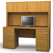 Bestar Embassy Credenza and Hutch with 2 Assembled Pedestals in Cappuccino Cherry
