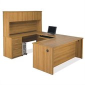 Bestar Embassy U-shaped Workstation with 1 Assembled Pedestal in Cappuccino Cherry