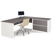 Bestar Connexion L-Shaped Workstation with 1 Assembled Oversized Pedestal in Sandstone