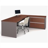 Bestar Connexion L-Shaped Workstation with 1 Assembled Oversized Pedestal in Bordeaux