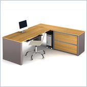 Bestar Connexion L-Shaped Workstation with 1 Assembled Oversized Pedestal in Cappuccino Cherry