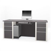 Bestar Connexion Executive Desk Kit with 2 Assembled Pedestals in Sandstone