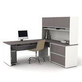 Bestar Connexion Executive L-Shaped Workstation with 1 Assembled Oversized Pedestal in Sandstone