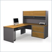 Bestar Connexion Executive L-Shaped Workstation with 1 Assembled Oversized Pedestal in Cappuccino Cherry