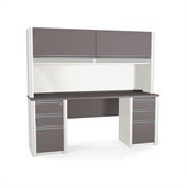 Bestar Connexion Credenza and Hutch with 2 Assembled Pedestals in Sandstone