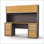 Bestar Connexion Credenza and Hutch with 2 Assembled Pedestals in Cappuccino Cherry