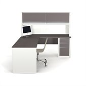 Bestar Connexion L-Shaped Workstation with 1 Assembled Pedestal in Sandstone