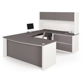 Bestar Connexion U-Shaped Workstation with Assembled Oversized Pedestal in Sandstone