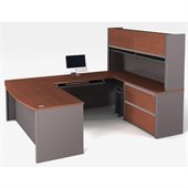 Bestar Connexion U-Shaped Workstation with Assembled Oversized Pedestal in Bordeaux