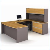 Bestar Connexion U-Shaped Workstation with Assembled Oversized Pedestal in Cappuccino Cherry