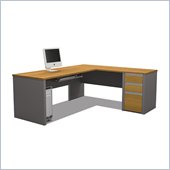 Bestar Connexion L-Shaped Workstation with 1 Pedestal in Cappuccino Cherry