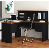 Bestar Somerville L-Shaped Desk with Hutch in Black and Tuscany Brown