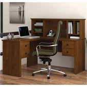 Bestar Somerville L-Shaped Desk with Hutch in Tuscany Brown