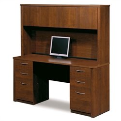 Bestar Embassy Home Office Double Pedestal Wood Computer Desk with Hutch in Tuscany Brown by Bestar