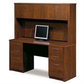 Bestar Embassy Home Office Double Pedestal Wood Computer Desk with Hutch in Tuscany Brown