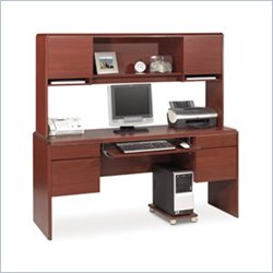 Bestar Willow Creek II Wood Home Office Credenza Desk Set with Hutch in Bordeaux