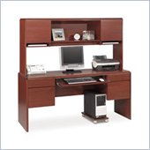 Bestar Willow Creek II Wood Home Office Credenza Desk Set with Hutch in Bordeaux