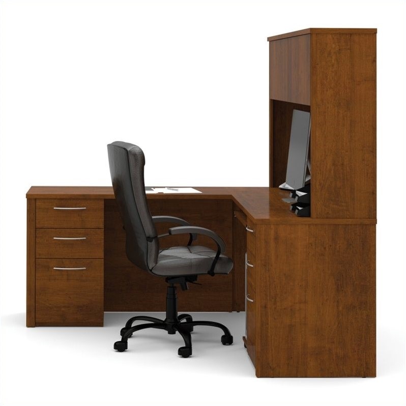 Bestar Embassy L Shape Home Office Wood Computer Desk Set With Hutch In