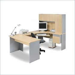 Bestar Classic U-Shaped Home Office Computer Desk Office Set in Maple and Silver