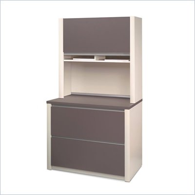 Bestar Connexion 2 Drawer Lateral Wood File Storage Cabinet with Hutch in Cappuccino Cherry and Slate